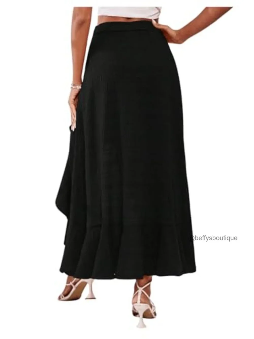 Boho Floral High Waisted Ruffle Maxi Skirt Split Thigh Swing Summer